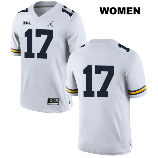 Women's NCAA Michigan Wolverines Nate Johnson #17 No Name White Jordan Brand Authentic Stitched Football College Jersey LA25S43MF